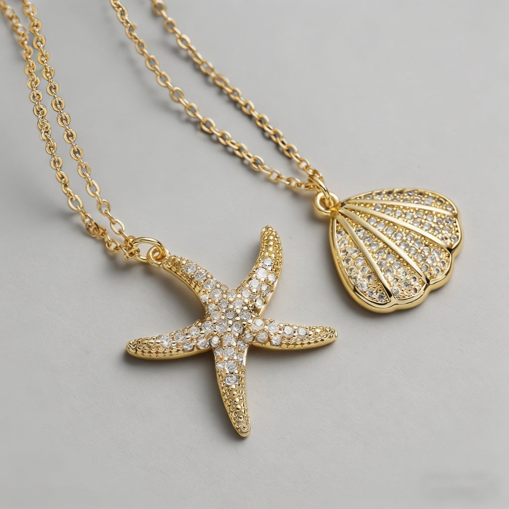 Sea Star & Shell Pendant Neckl - Shopdayla Wholesale - #5554