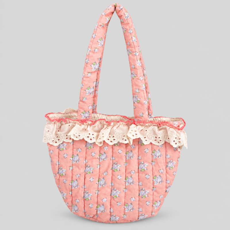 Lace Quilted Floral Handle Bag