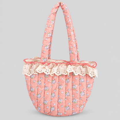 Lace Quilted Floral Handle Bag