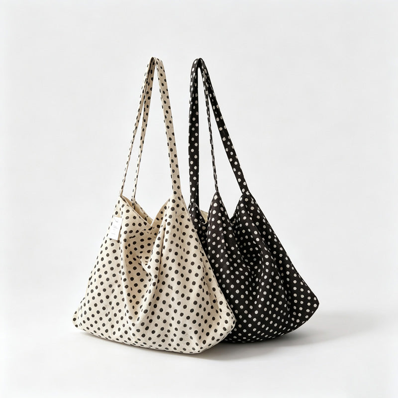 Polka‑Dot Open‑Top Shoulder Bag