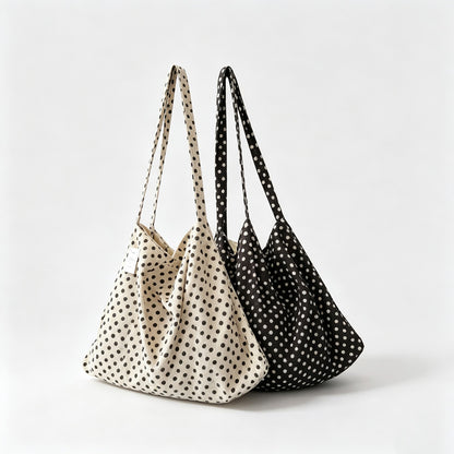 Polka‑Dot Open‑Top Shoulder Bag