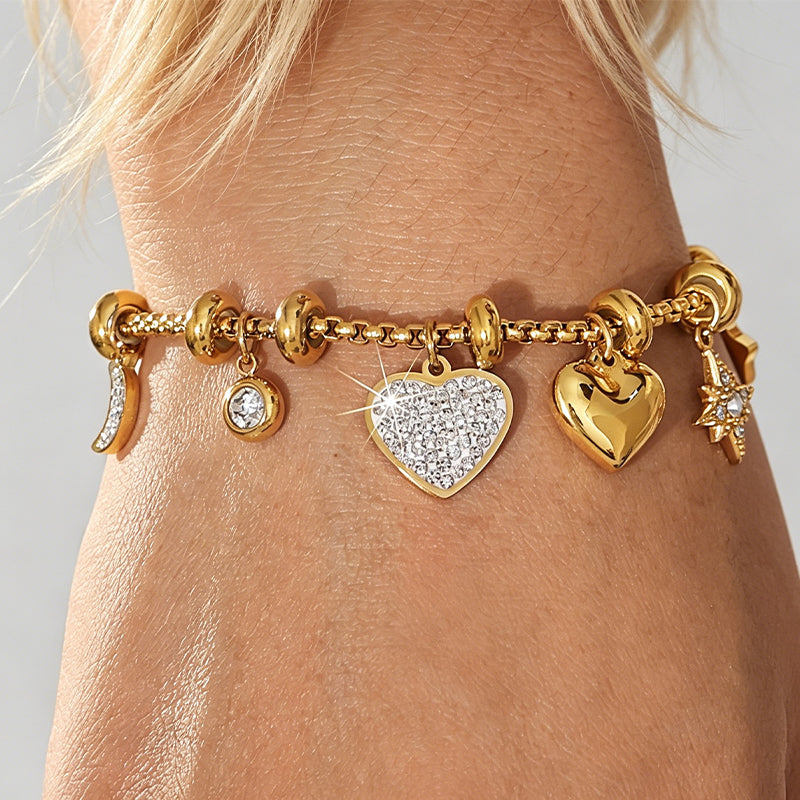 Dainty Multi-charm Heart Moon Star Zircon Bracelet