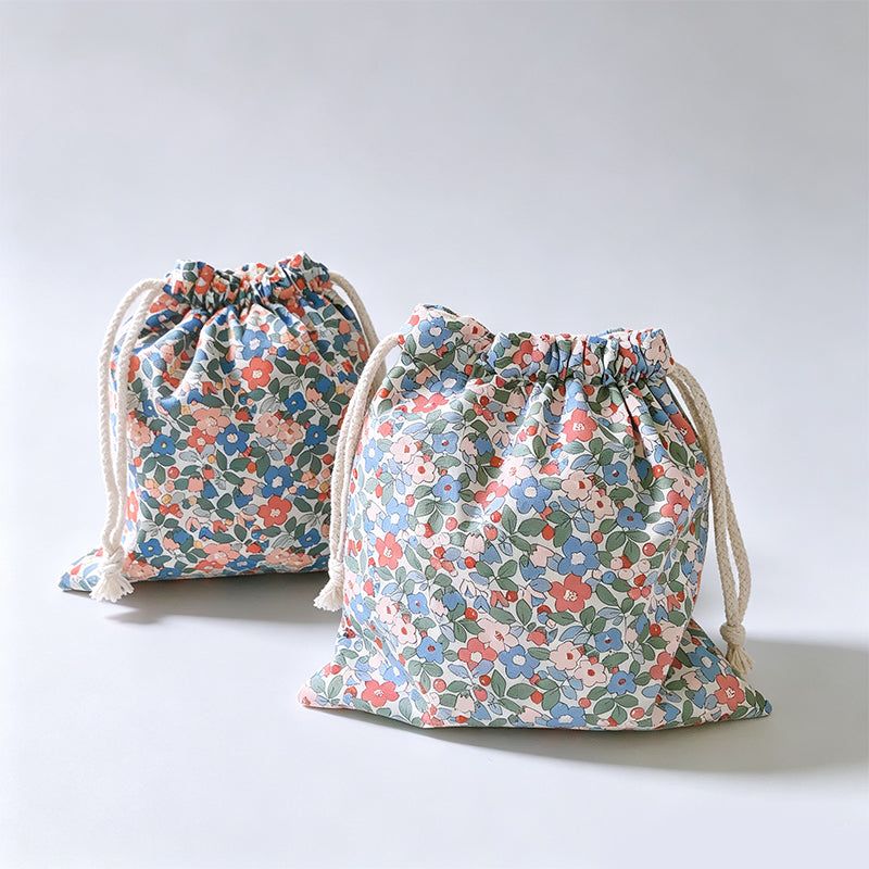 Floral Drawstring Cotton Pouch