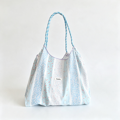 Floral Stripe Print Reusable Tote Bag