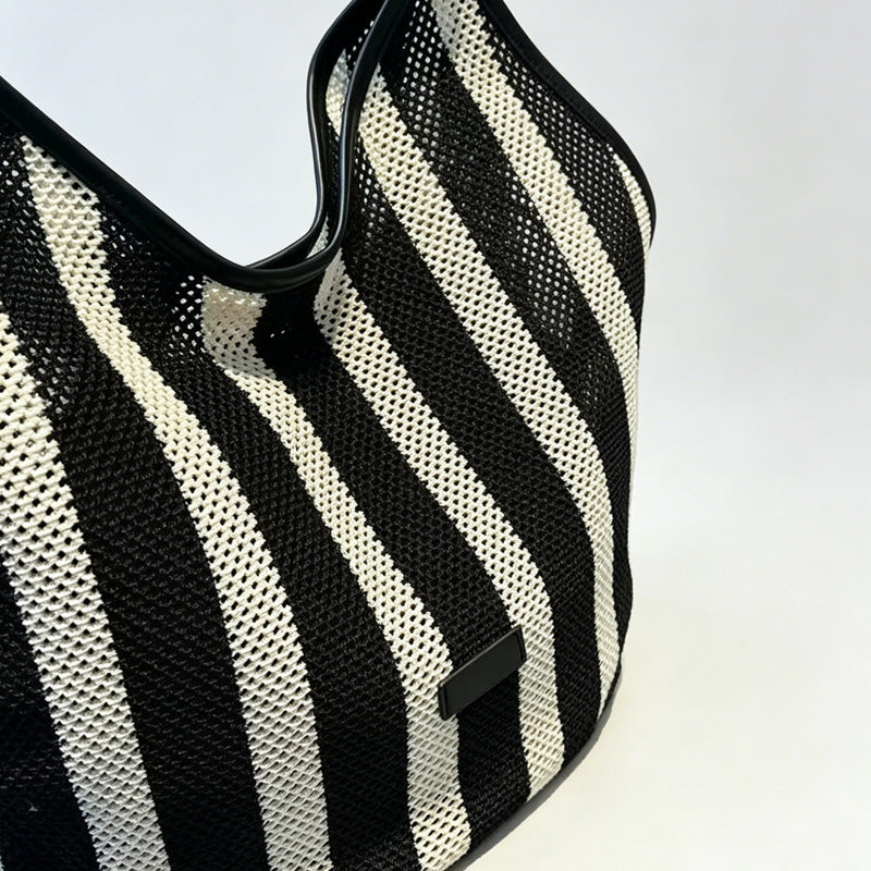 Striped Slouch Shoulder Tote Bag