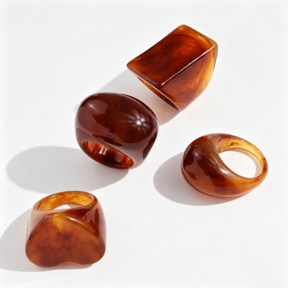 Amber Resin Heart Shape Ring