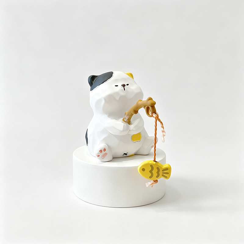 Resin Cat Fishing Figurine Ornament