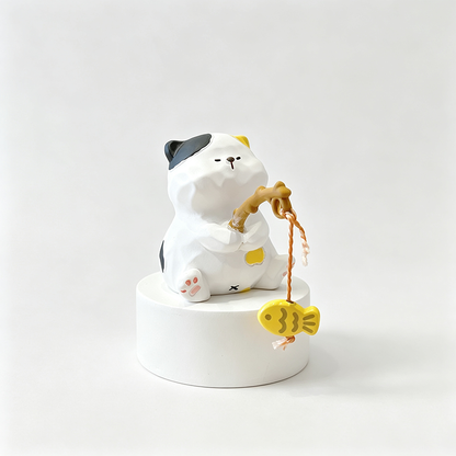 Resin Cat Fishing Figurine Ornament