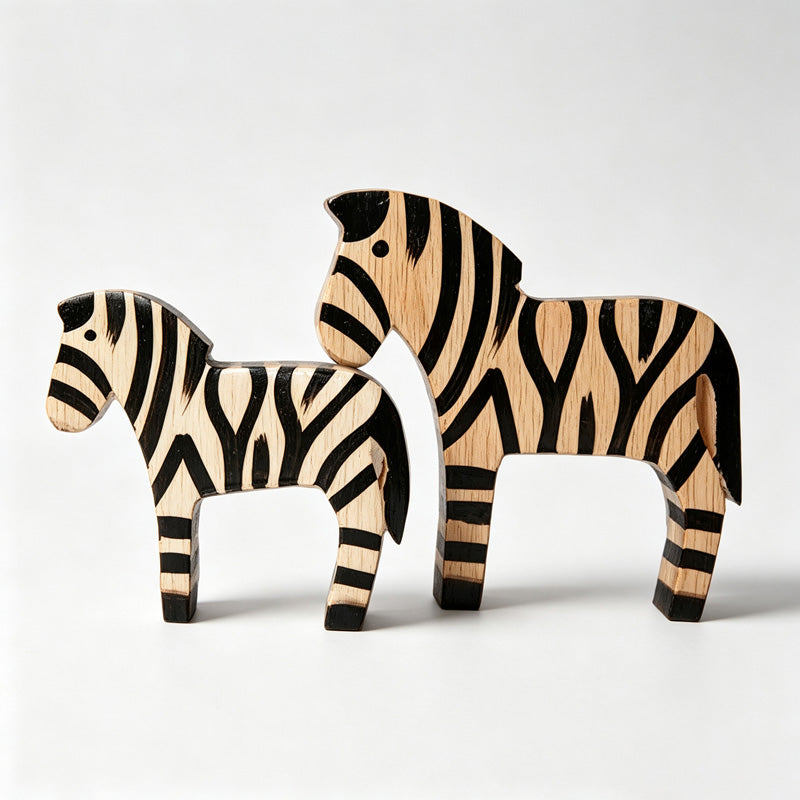 Wooden Zebra Figurines Set