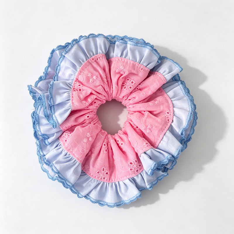 Ruffle Grid Print Scrunchie
