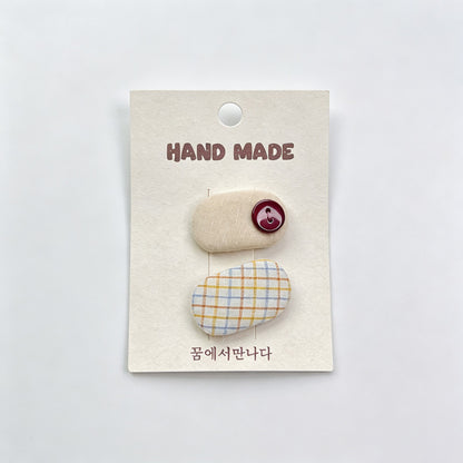 Fabric Button Hair Clips Set