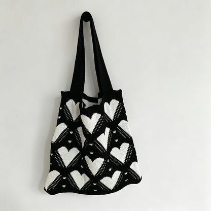 Heart Pattern Knit Tote Bag