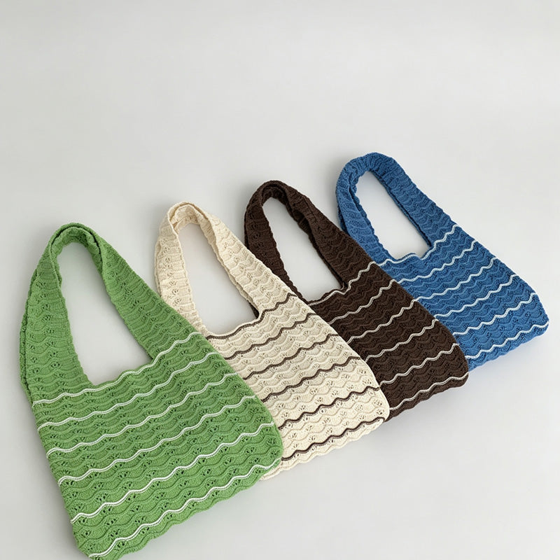 Wavy Stripe Knit Tote Bag