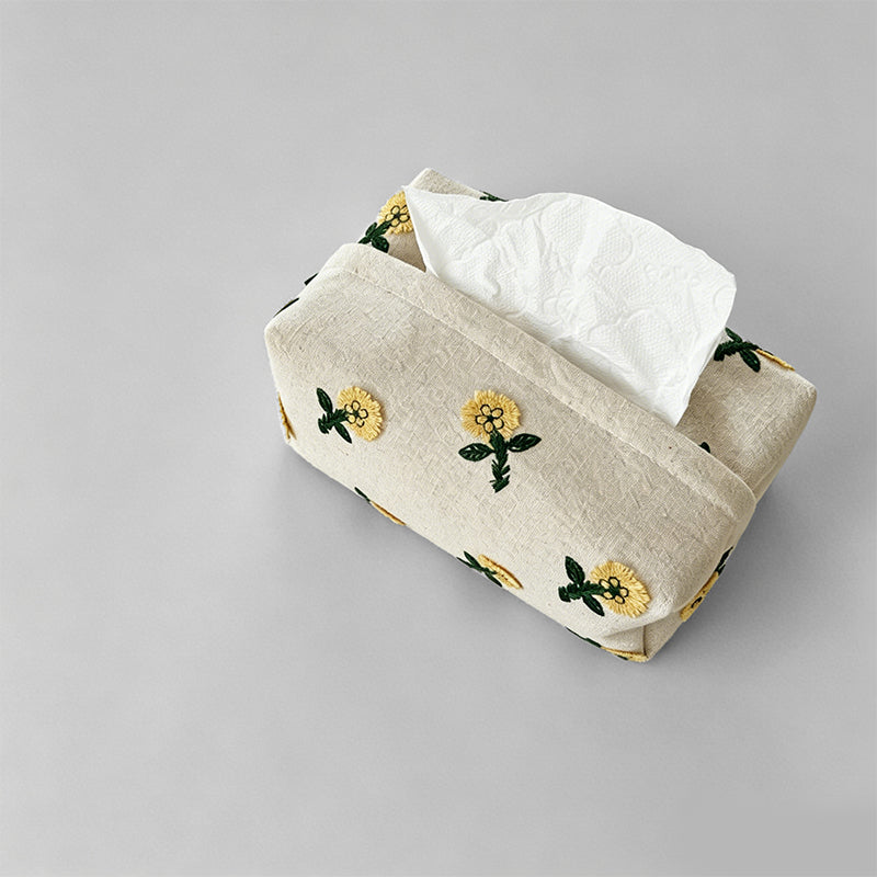 Embroidered Dandelion Linen Tissue Storage Box