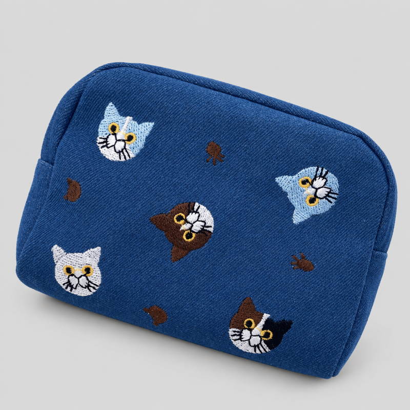 Cat Embroidered Zipper Makeup Storage
