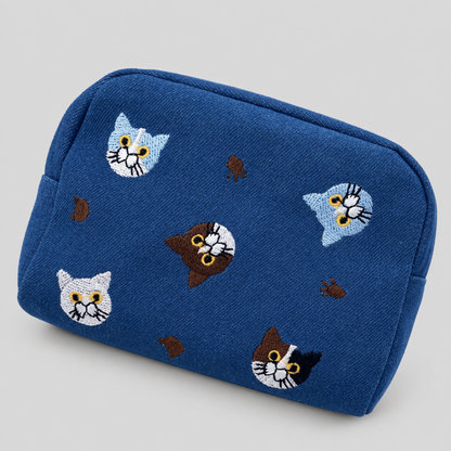 Cat Embroidered Zipper Makeup Storage