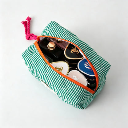Quilted Grid Pattern Cosmetic Pouch