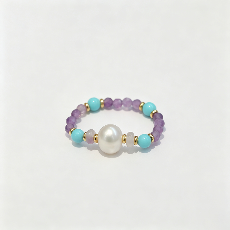 Synthetic Amethyst Stretch Beaded Ring