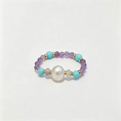 Synthetic Amethyst Stretch Beaded Ring