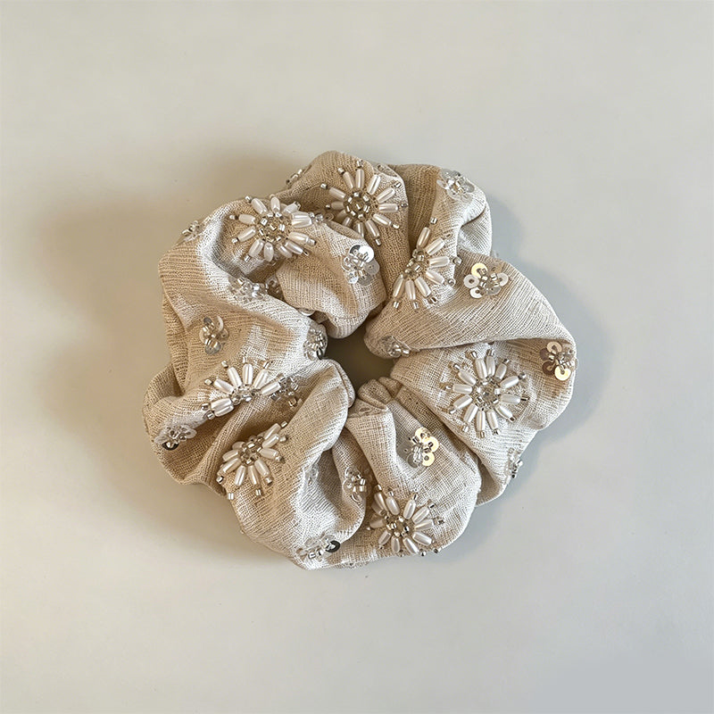 Natural Beaded Sequin Oversized Scrunchie