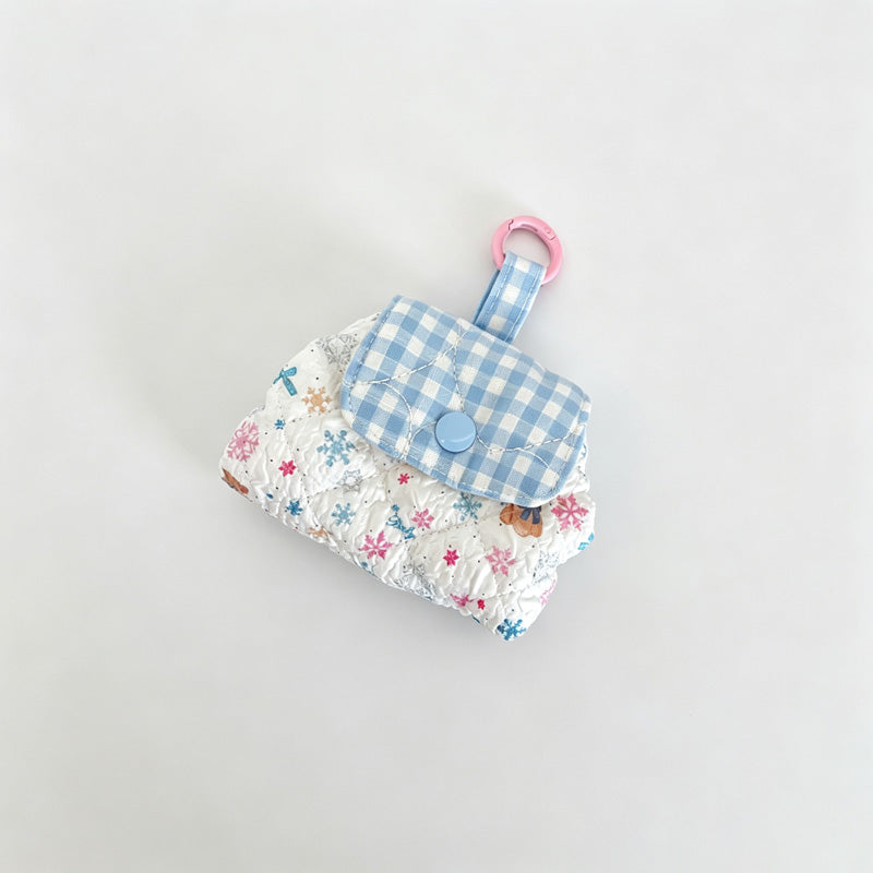 Grid Print Quilted Makeup Pouch