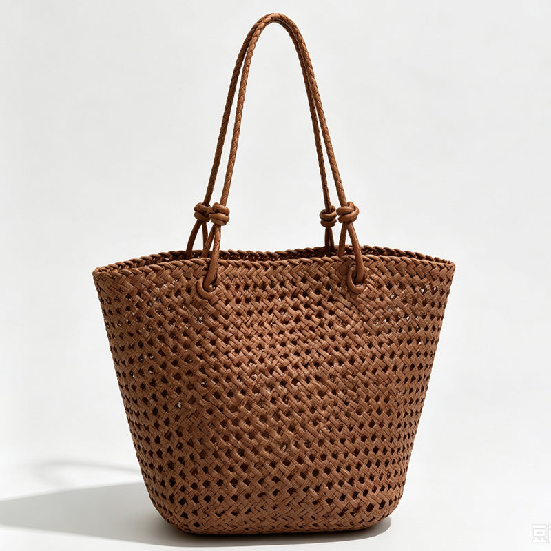 Cutout Handle Basket Tote Bag