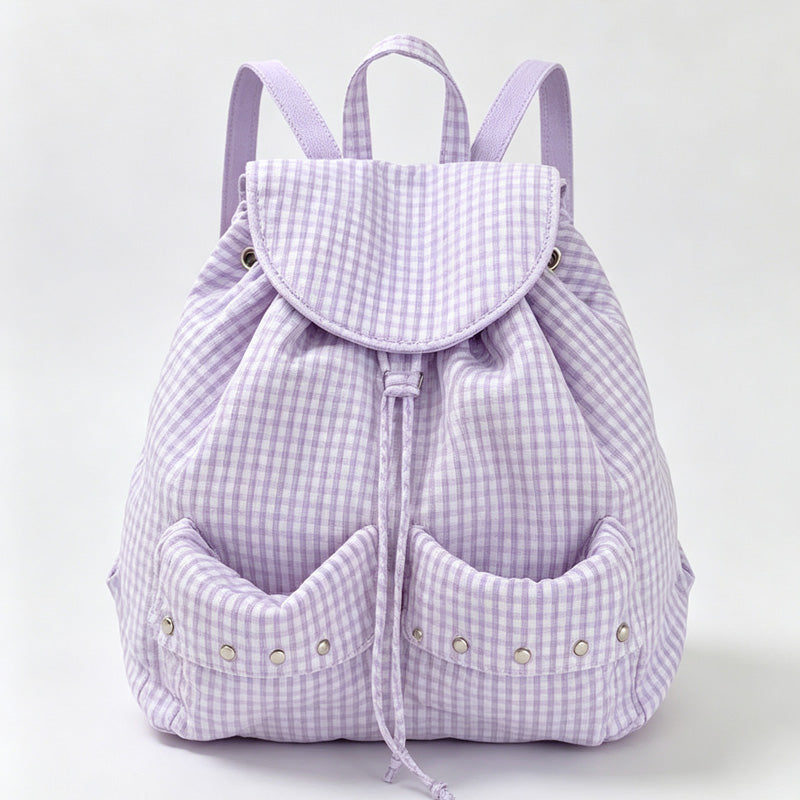 Ruffle Check Drawstring Backpack