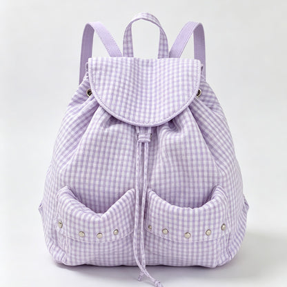 Ruffle Check Drawstring Backpack