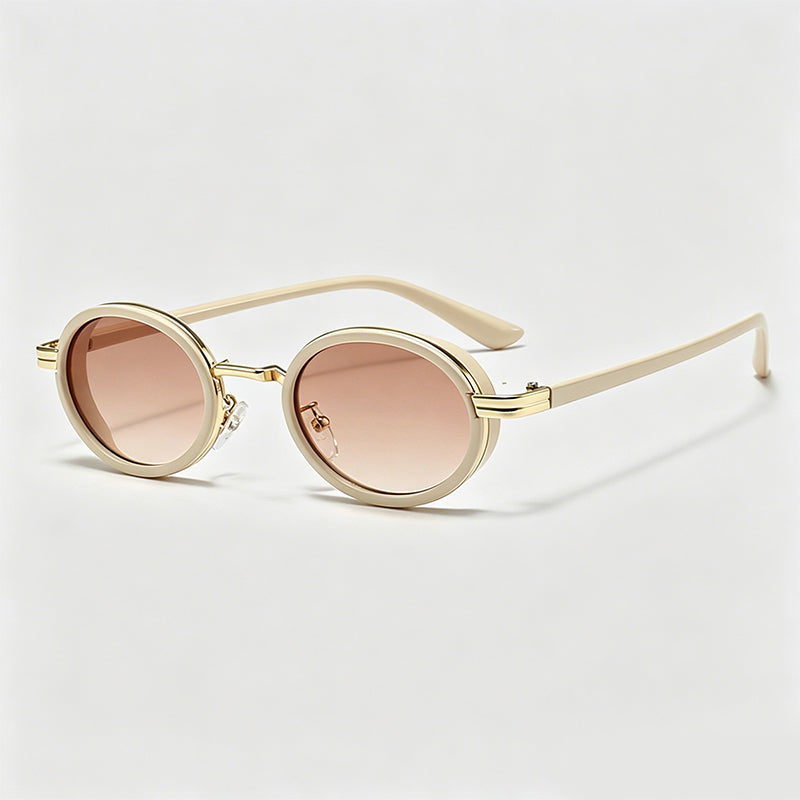 Retro Steam Punk Oval Small Frame Metal Sunglasses