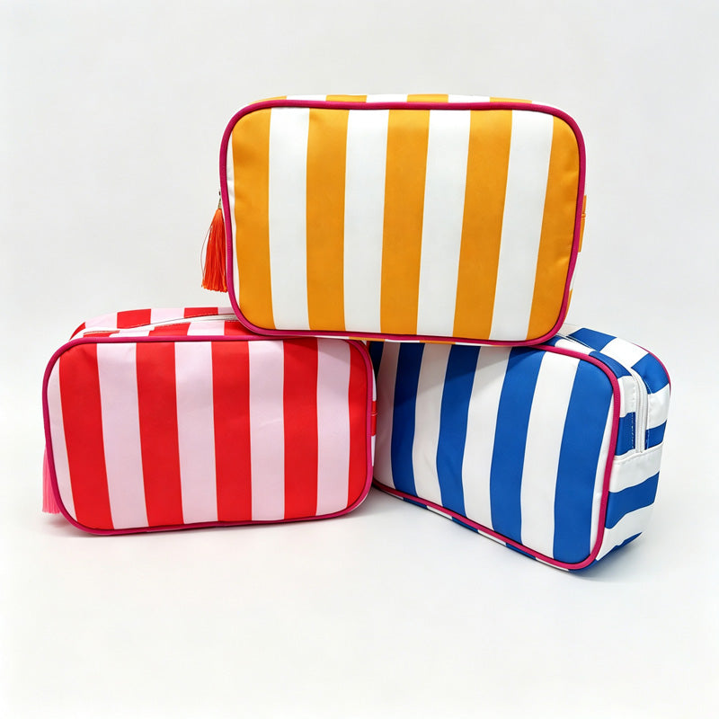 Striped Zipper Travel Cosmetic Pouch