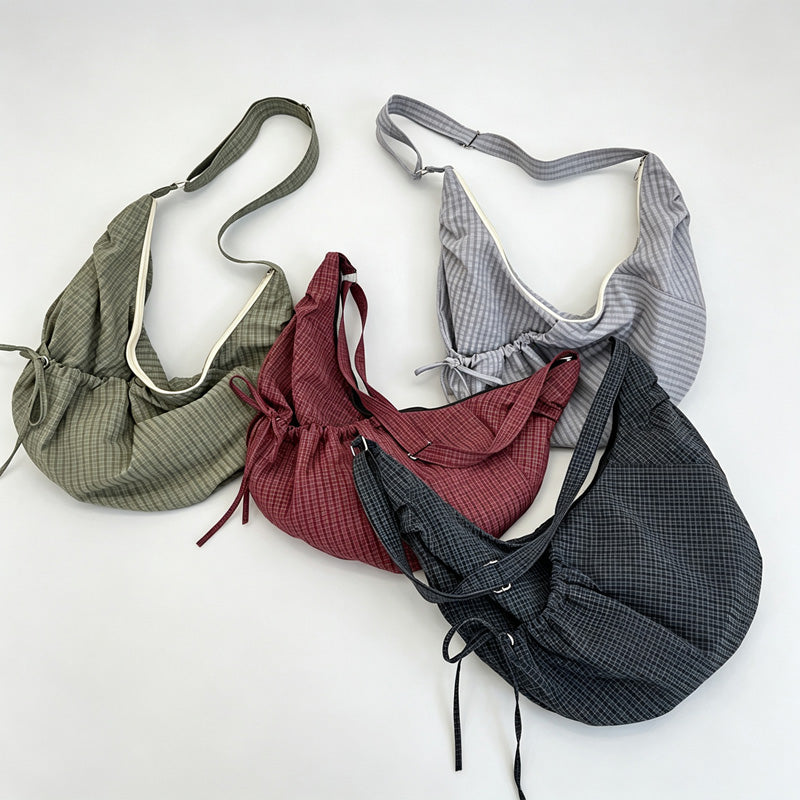 Grid Nylon Hobo Crossbody Bag