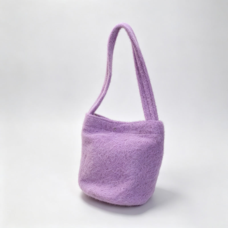 Fuzzy Fleece Bucket Handle Bag