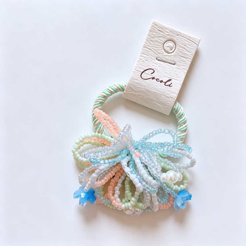 Colorful Bead Flower Elastic Hair Tie