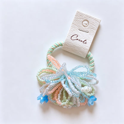 Colorful Bead Flower Elastic Hair Tie