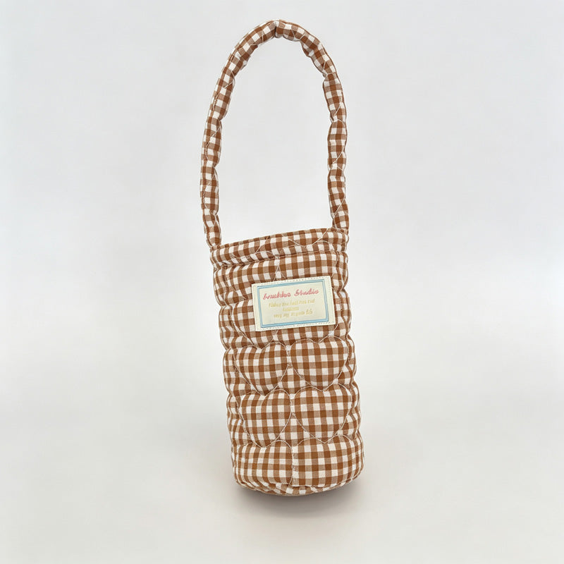 Plaid Quilted Fabric Water Bottle Carry Pouch