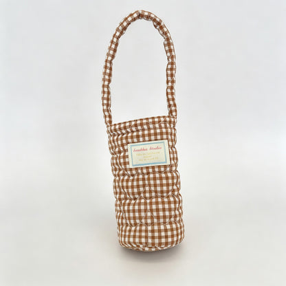 Plaid Quilted Fabric Water Bottle Carry Pouch