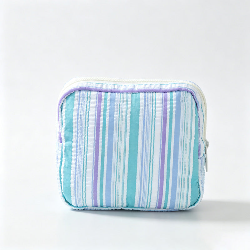 Striped Zipper Storage Pouch