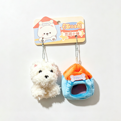 Plush Puppy with House Pouch Keychain
