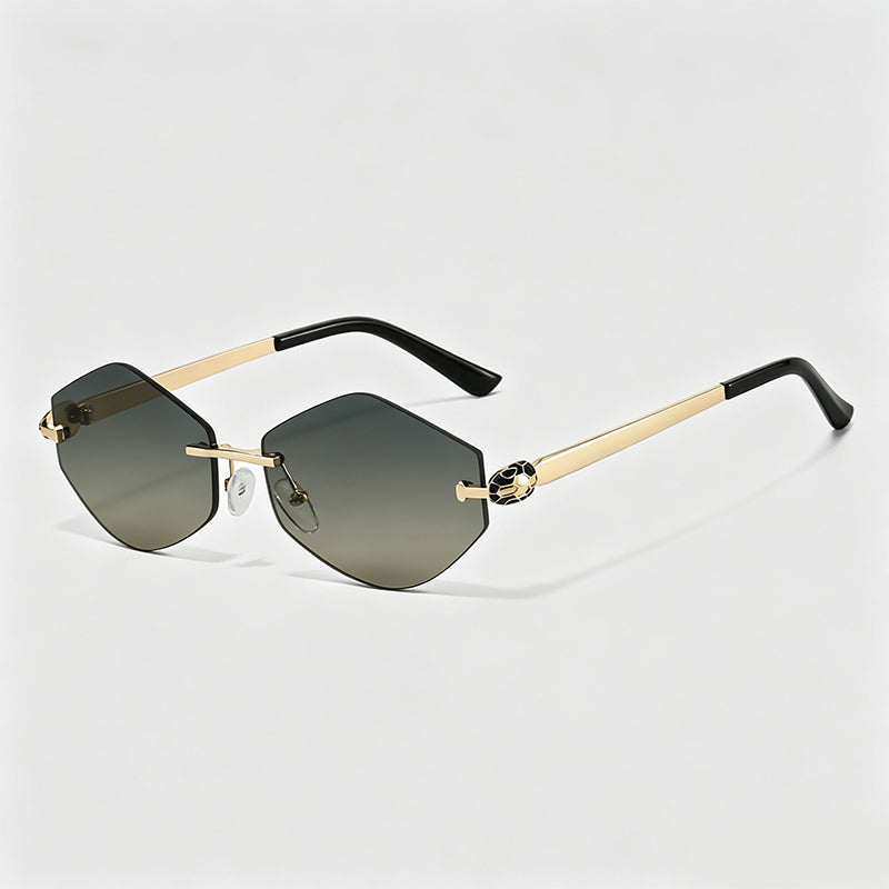 Rimless Irregular Diamond Cut Metal Arm Chic Sunglasses