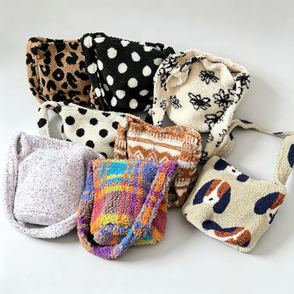Pattern Fleece Crossbody Shoulder Bag