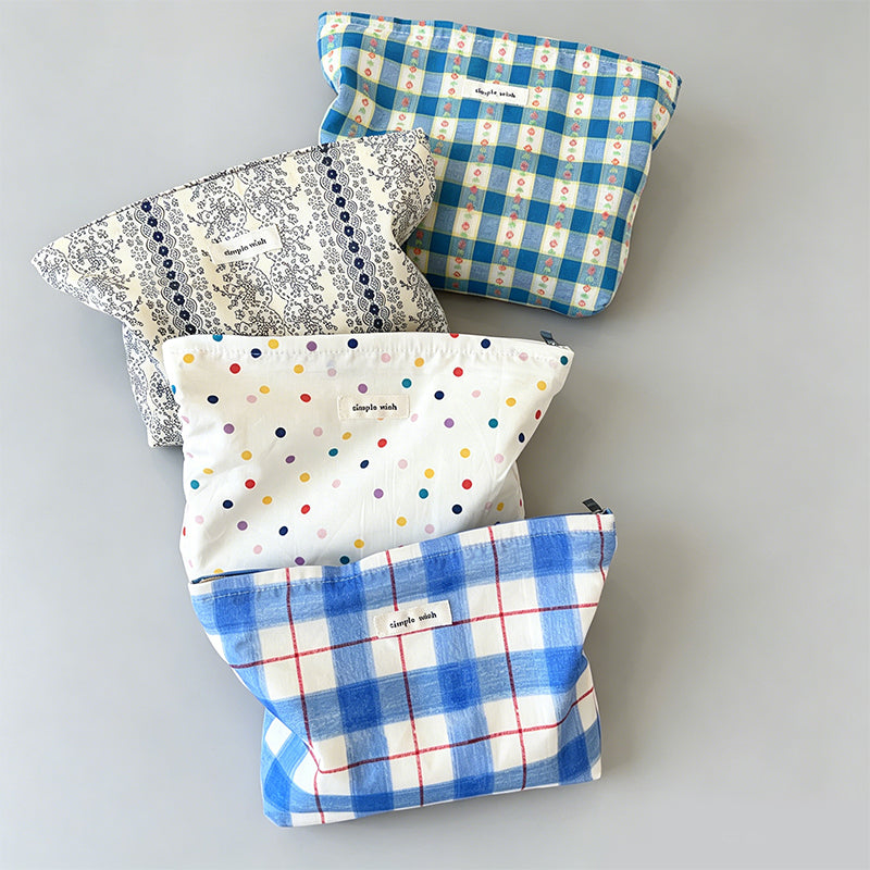 Plaid & Polka Dot Floral Cotton Makeup Pouch