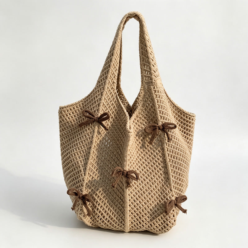Bow Motif Knit Tote Bag