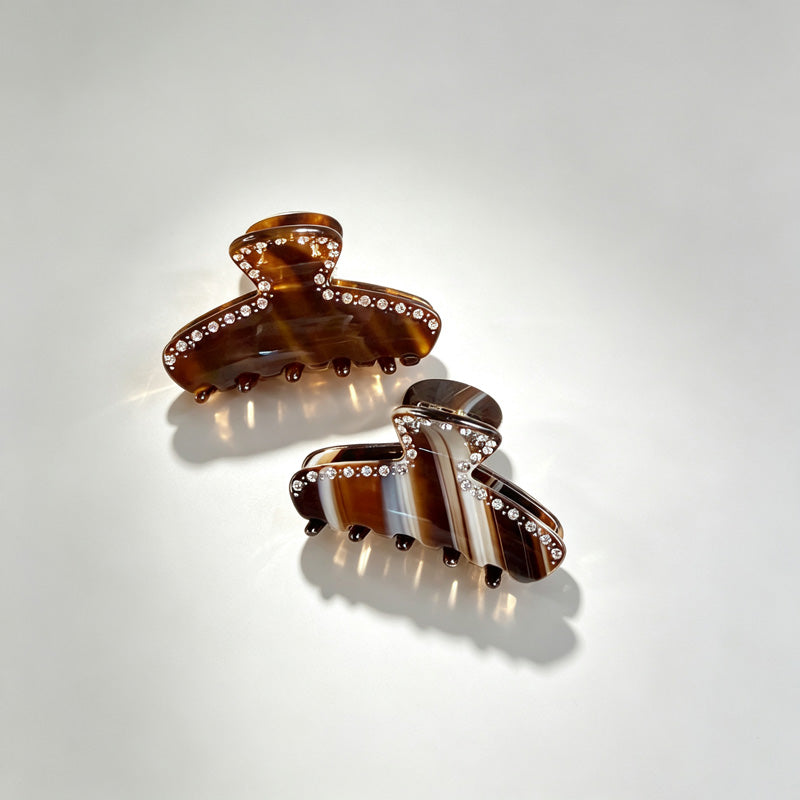Rhinestone Inlay Striped Hair Claw