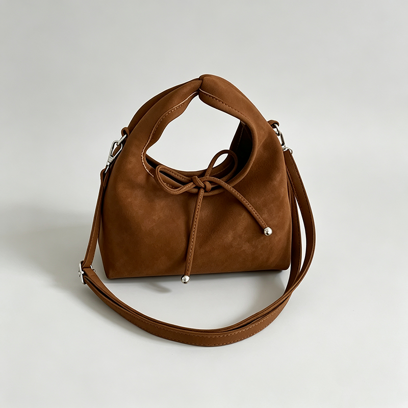 Faux Suede Bow Shoulder Bag