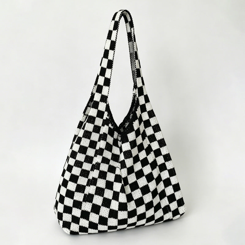 Checkerboard Knit Tote Bag