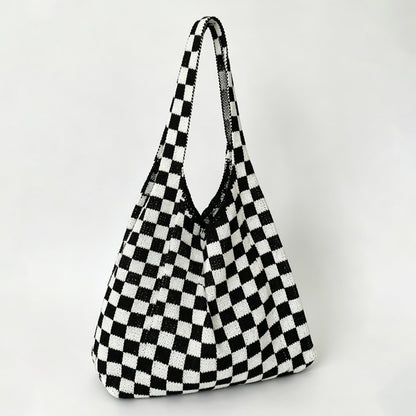 Checkerboard Knit Tote Bag