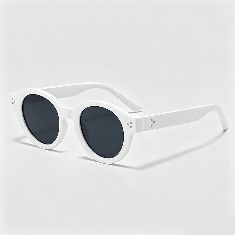 Rivet Decorated Retro Oval Sunglasses