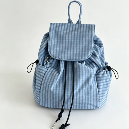 Gingham Drawstring Flap Backpack