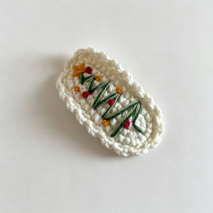 Crochet Christmas Tree Oval Hair Clip