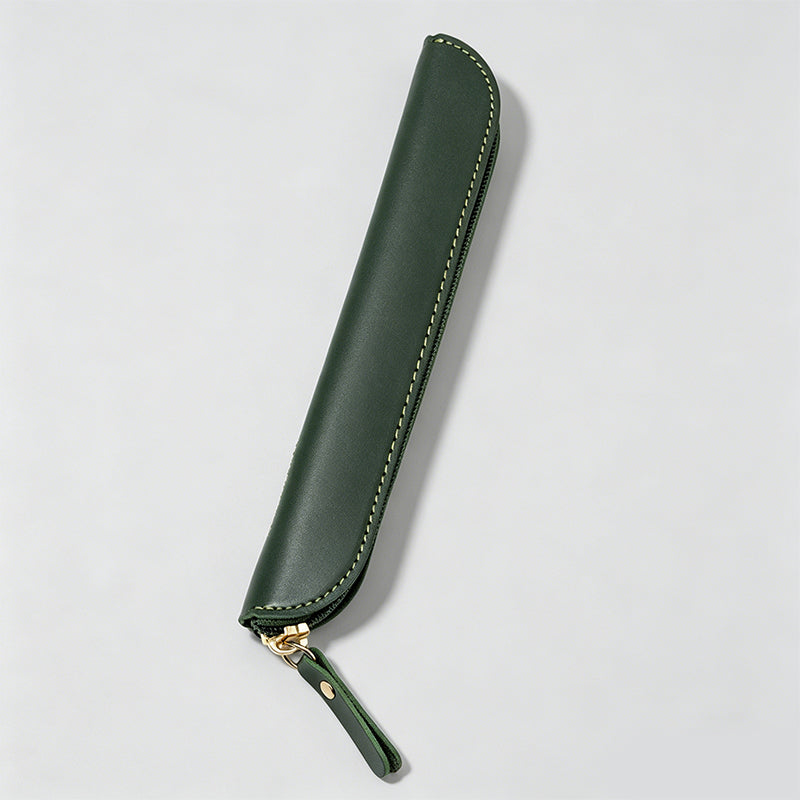Solid Color Leather Pencil Case